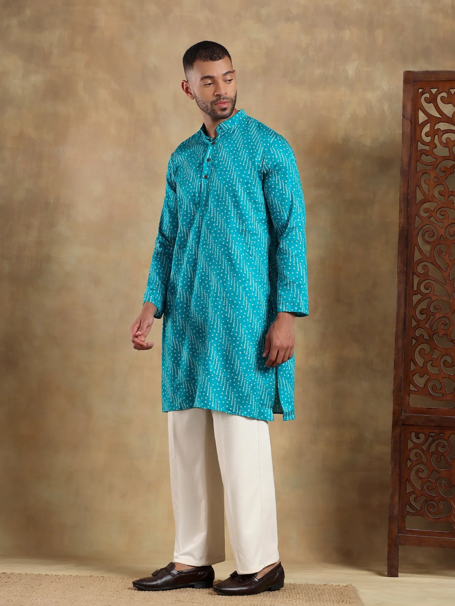 Sky Blue Bandhani Printed Long Kurta