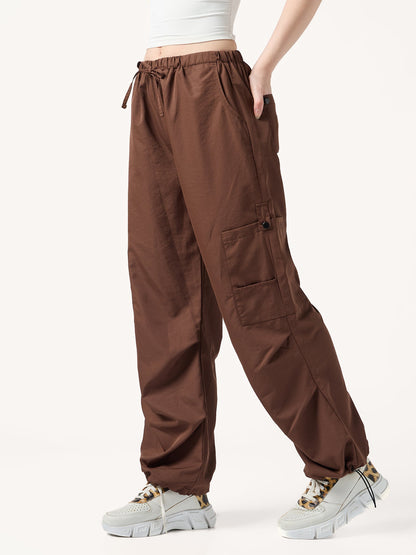 Brown Cargo Pockets Drawstring Wid Leg Trouser