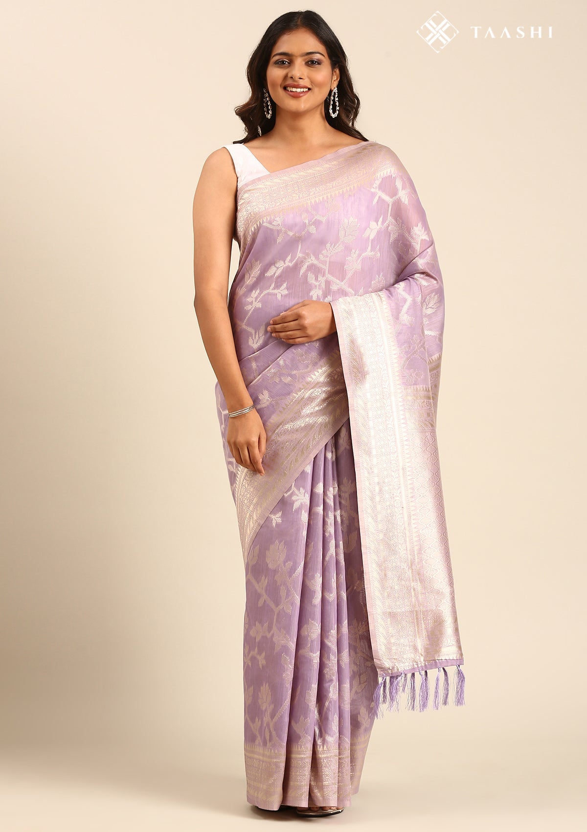Mauve Floral Woven Tussar Saree