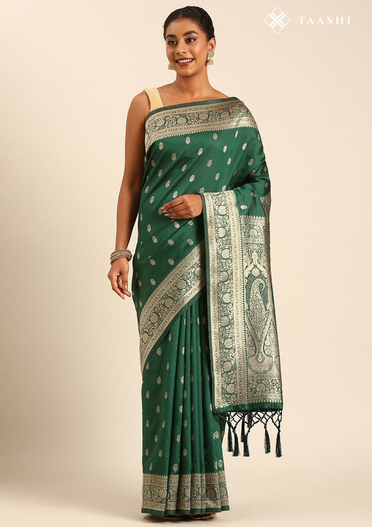 Dark Green Traditional Woven Tussar Saree