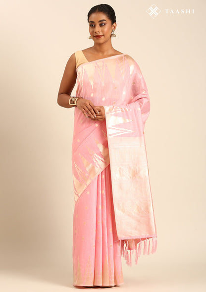 Pastel Pink Traditional Temple Pattern Tussar Saree