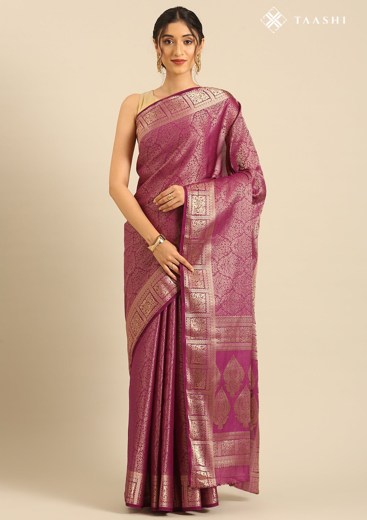 Purple Brocade Crepe Saree