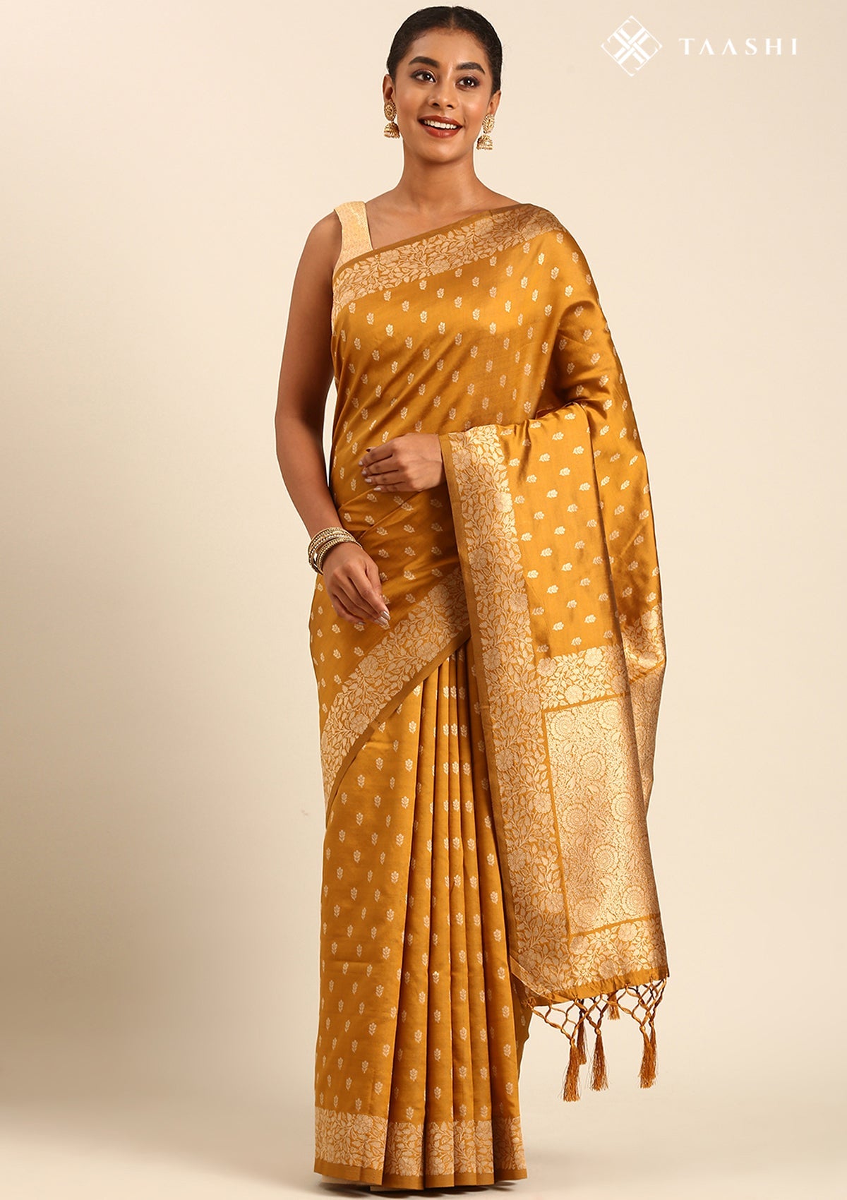 Mustard Butta Woven Tussar Saree