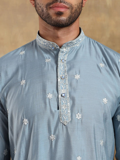 Blue Embroidered Long Kurta