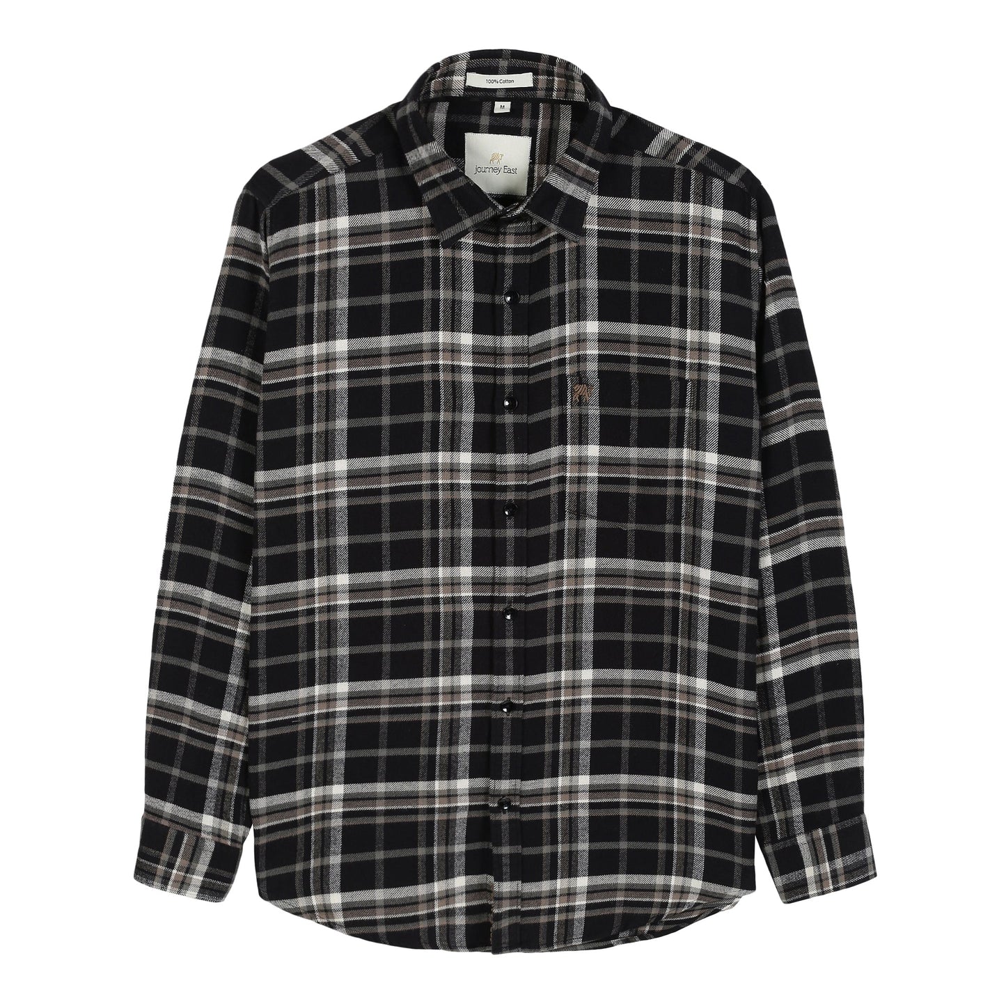 Black Brushed Cotton Check Shirt