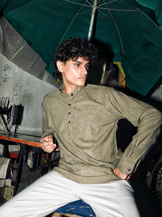 Light Olive Corduroy Short Kurta