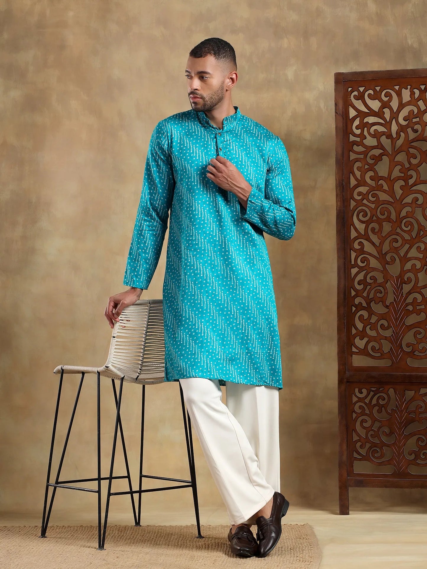 Sky Blue Bandhani Printed Long Kurta
