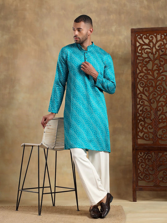 Sky Blue Bandhani Printed Long Kurta