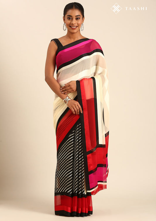Multicolor Abstract Printed Chiffon Saree