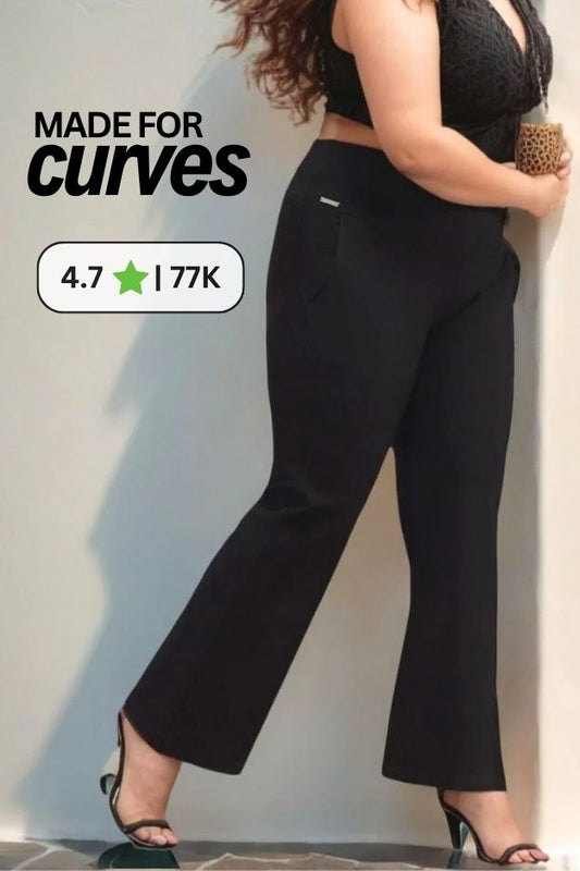 Plus Size Black Tummy Shaper Flare Pants