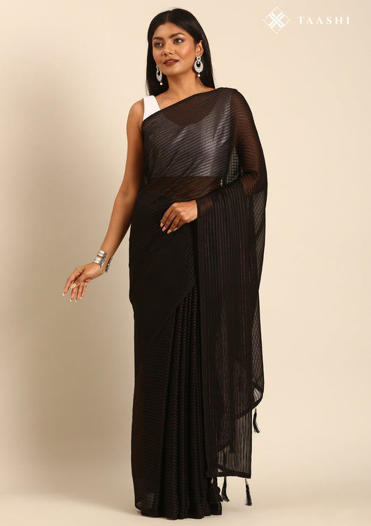 Black Striped Chiffon Saree