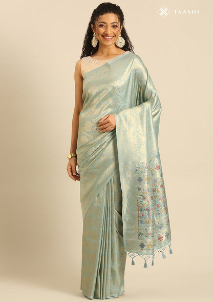Dusty Blue Banarasi Saree