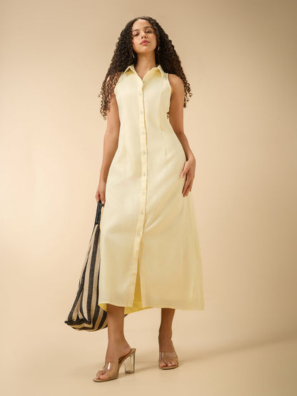Beige Collar Neck Maxi Dress