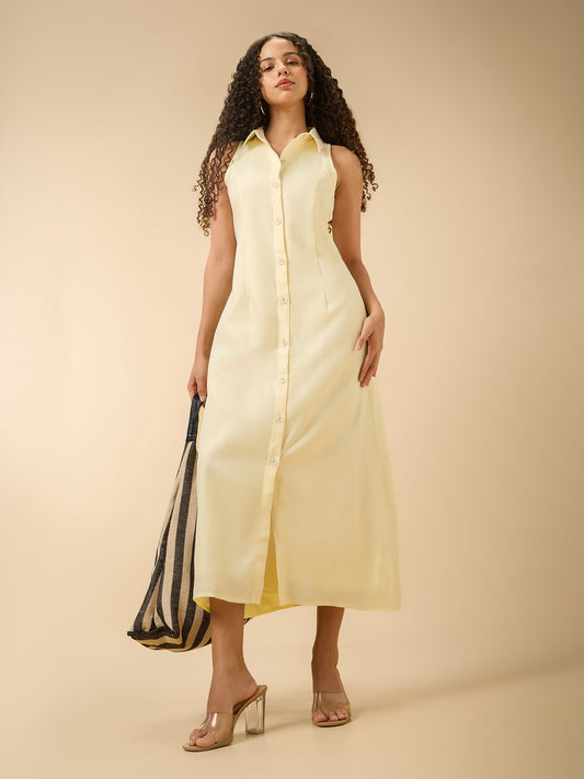 Beige Collar Neck Maxi Dress