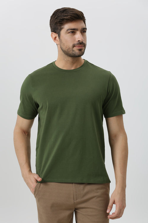 Essential Stretch T-Shirt (Olive & White)