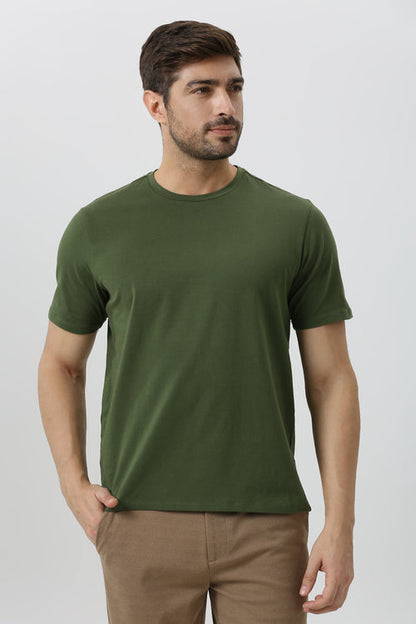 Essential Stretch T-Shirt (Olive & White)