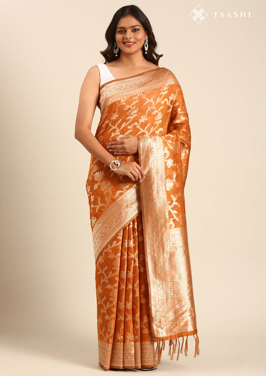 Rust Jaal Woven Tussar Saree