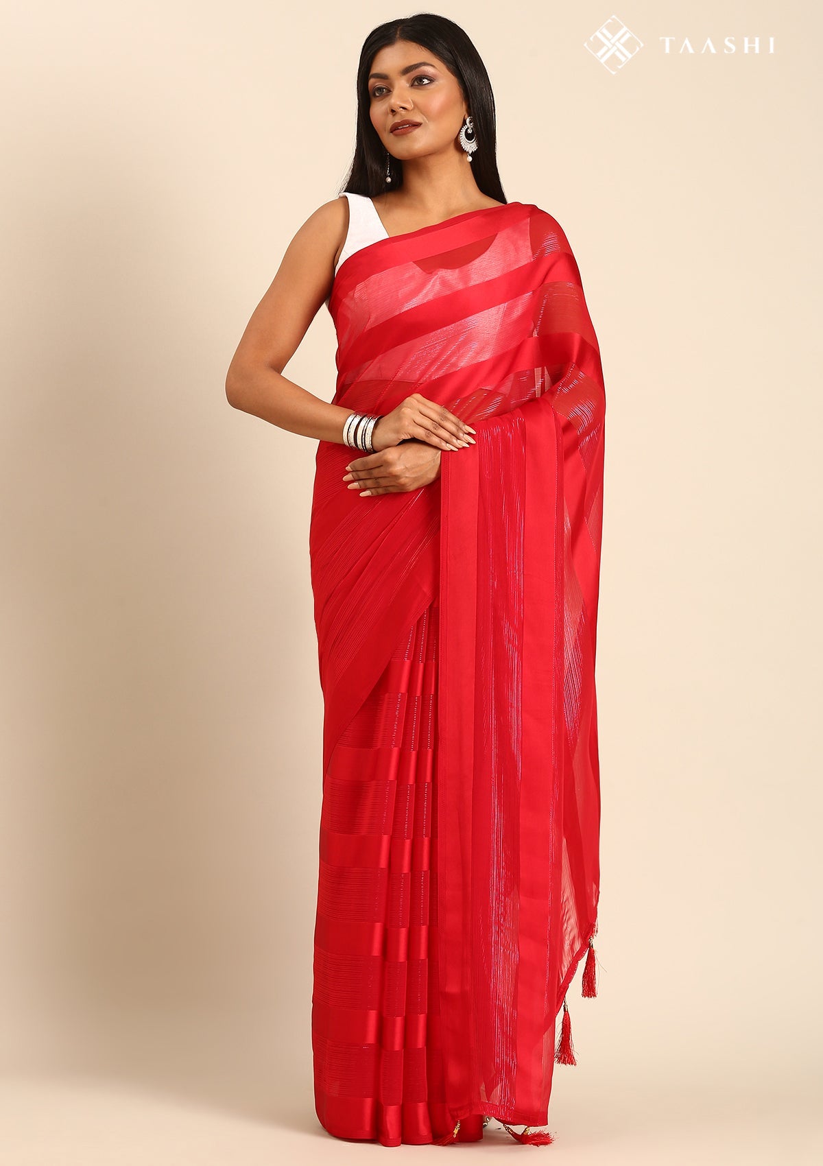 Red Striped Chiffon Saree