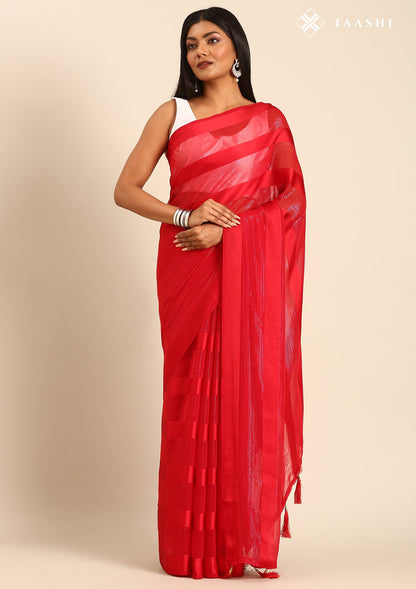 Red Striped Chiffon Saree