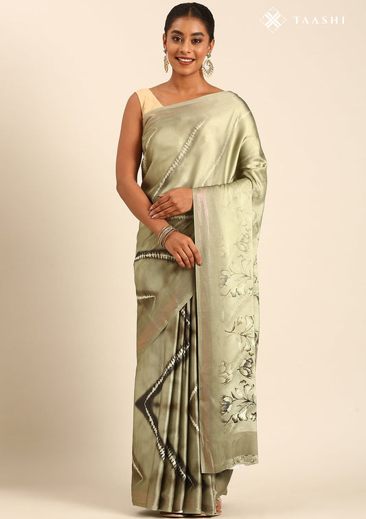 Sage Green Zigzag Leheriya Printed Satin Saree