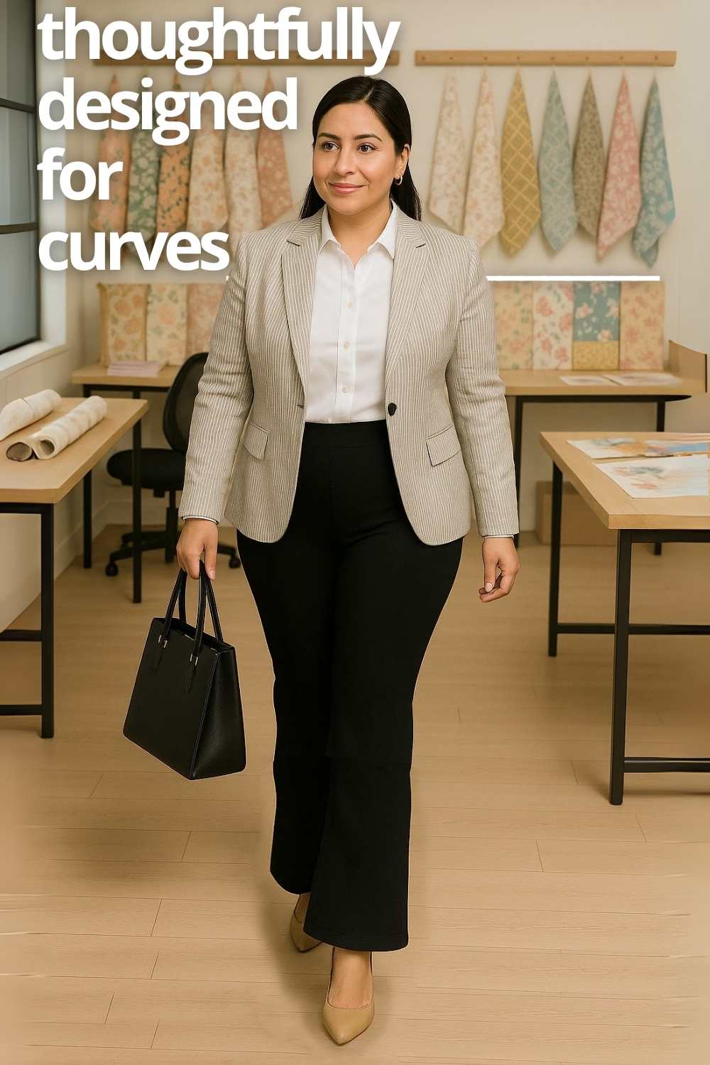 Plus Size Black Tummy Shaper Flare Pants