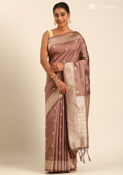 Mocha Mousse Traditional Pattern Woven Tussar Saree
