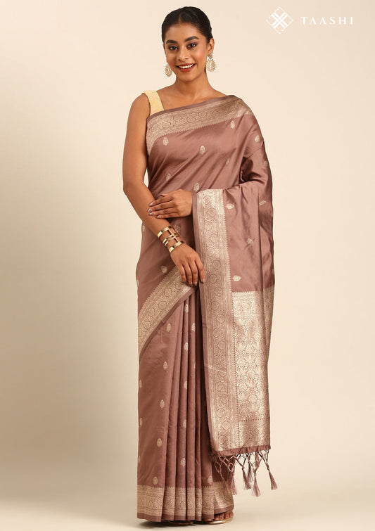 Mocha Mousse Traditional Pattern Woven Tussar Saree