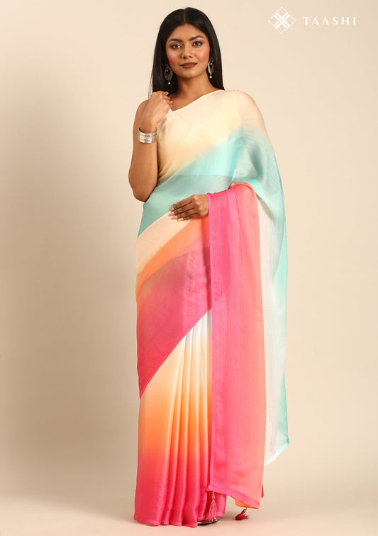 Multicolor Dyed Chiffon Saree