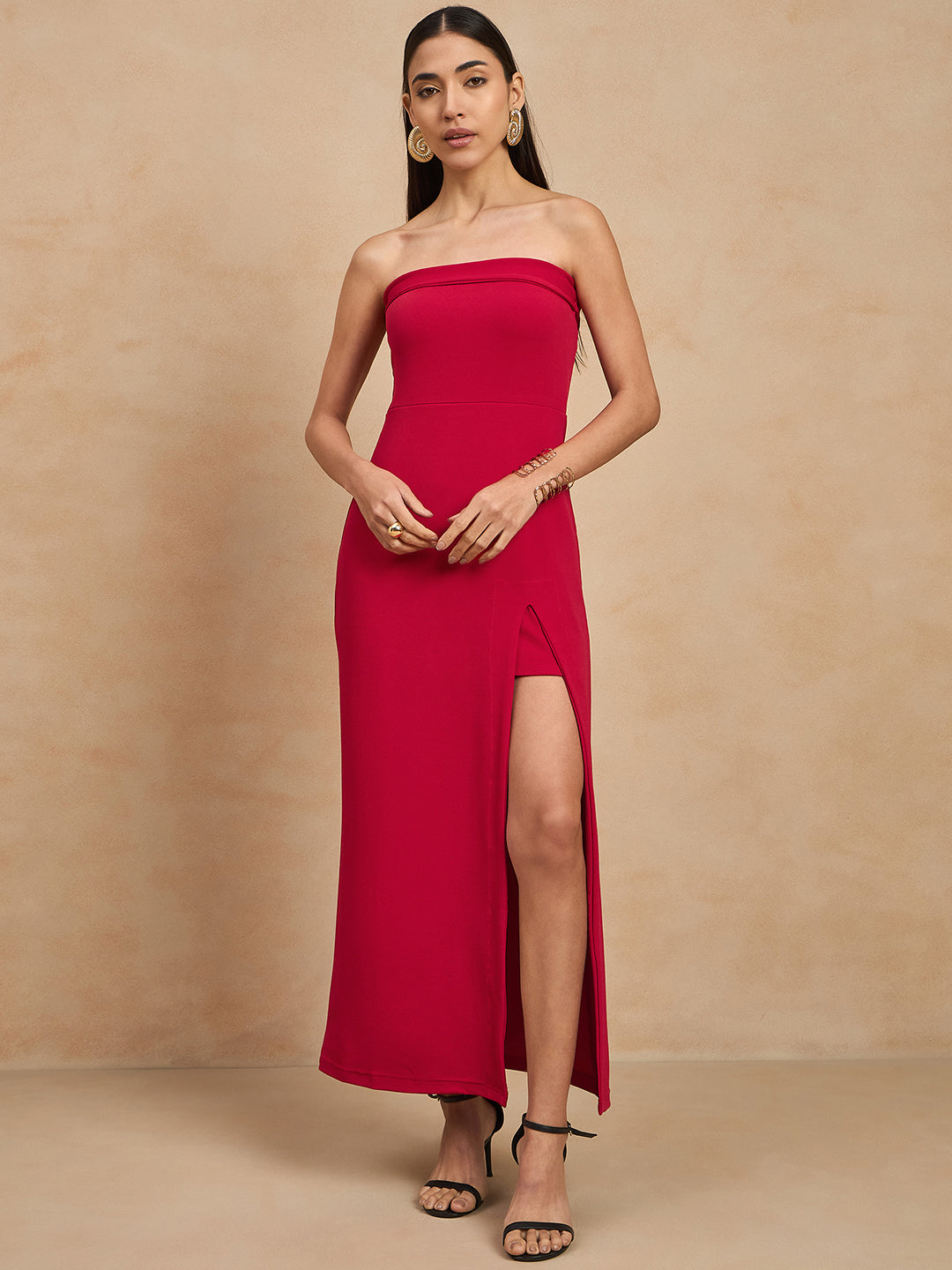 Solid Strapless Evening Gown