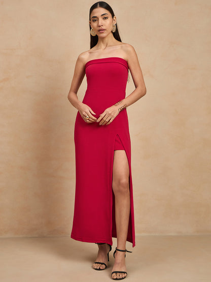 Solid Strapless Evening Gown