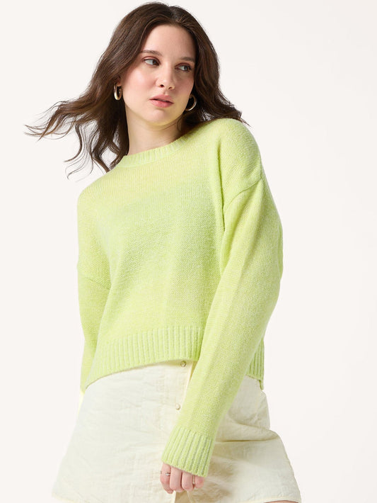 Lime Solid High Neck Sweater