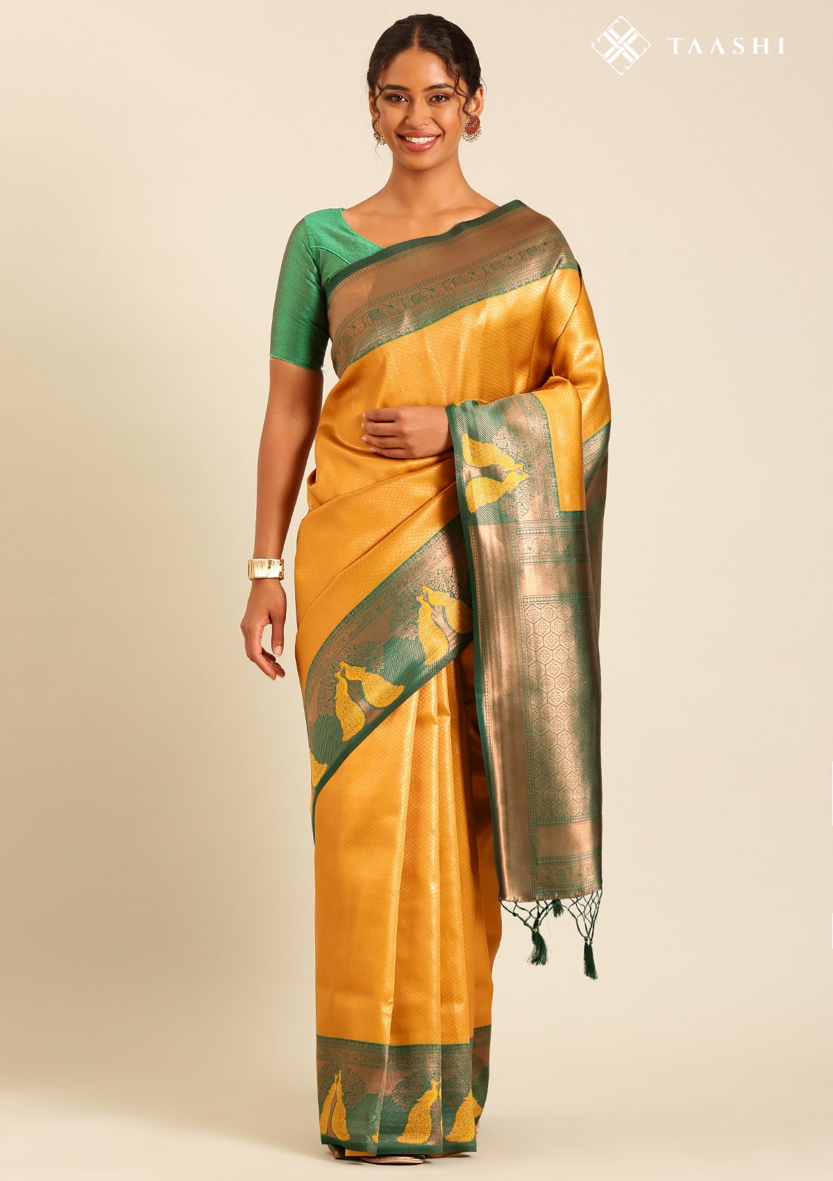 Mustard Tissue Brocade Weaving Silk Saree