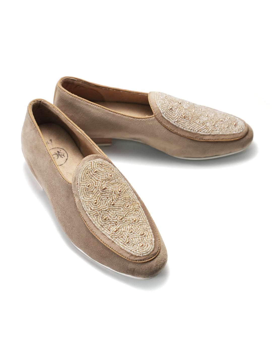 Monkstory Hand-Beaded Slip-ons - Beige
