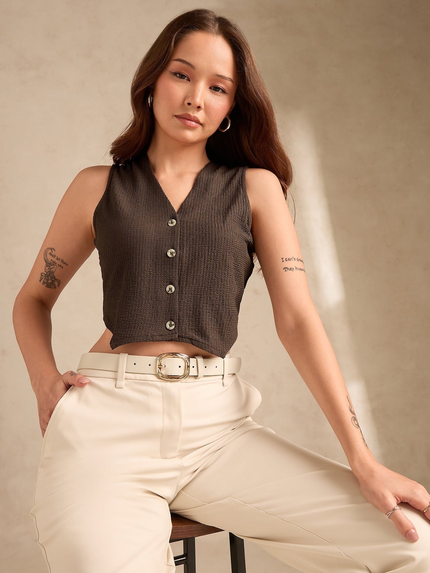 Olive V Neck Vest Top