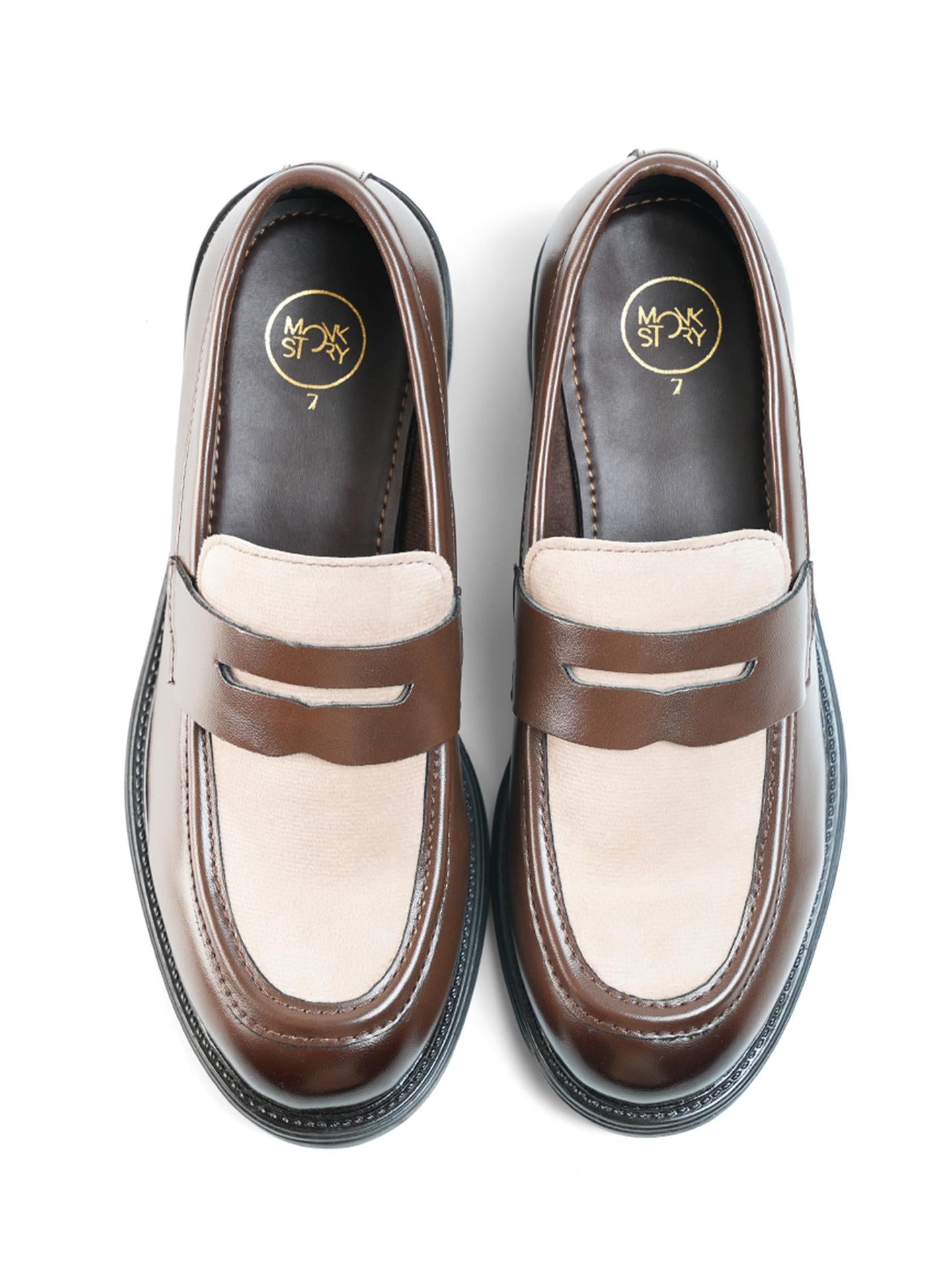 Monkstory Cosmopolitan Contrast Penny Loafers - Brown|Beige