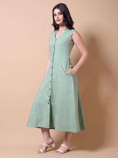 Relaxed Midi Shirt Dress | Green