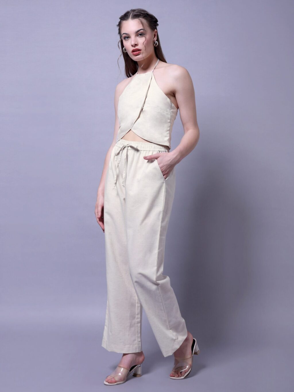 Linen Halter Co-ord Set | Off White