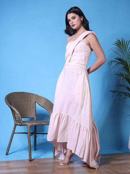 Asymmetric One-Shoulder Maxi Dress | Pink