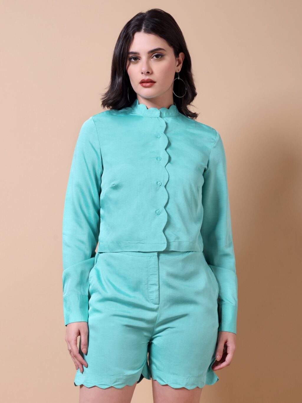 Scallop Trim Shirt and Shorts Set | Blue