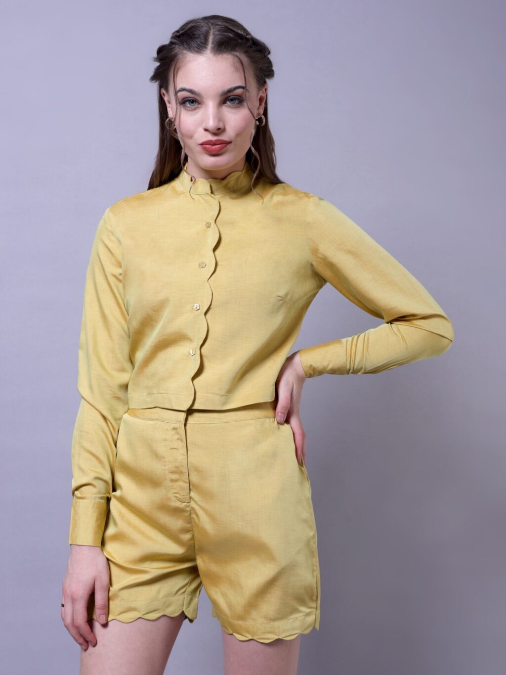 Scallop Trim Shirt and Shorts Set | Gold