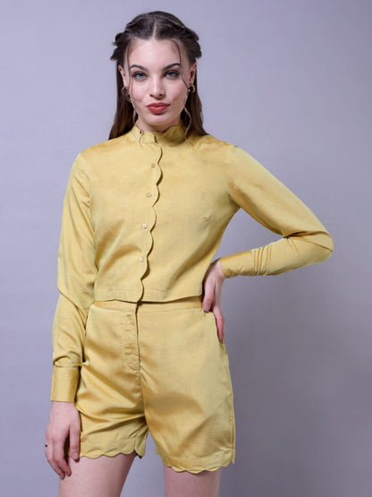 Scallop Trim Shirt and Shorts Set | Gold