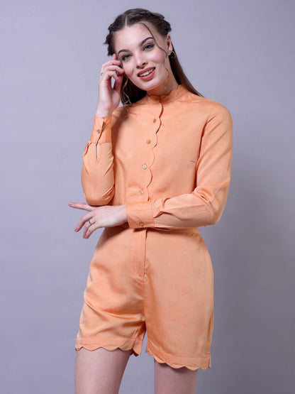 Scallop Trim Shirt and Shorts Set | Orange