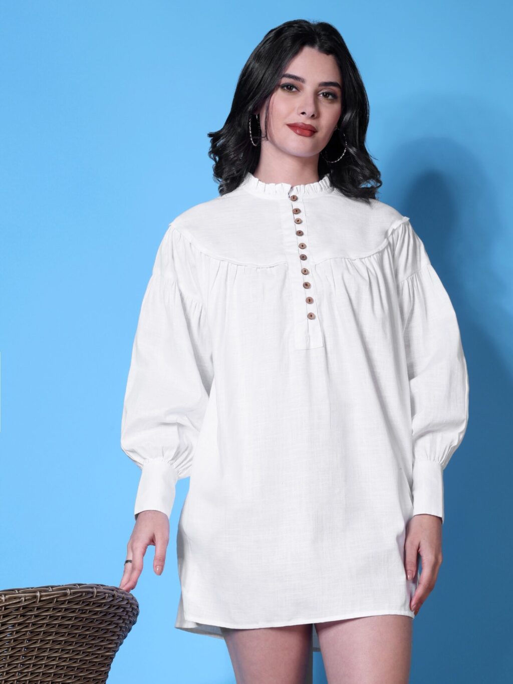 Balloon Sleeve Mini Dress | White