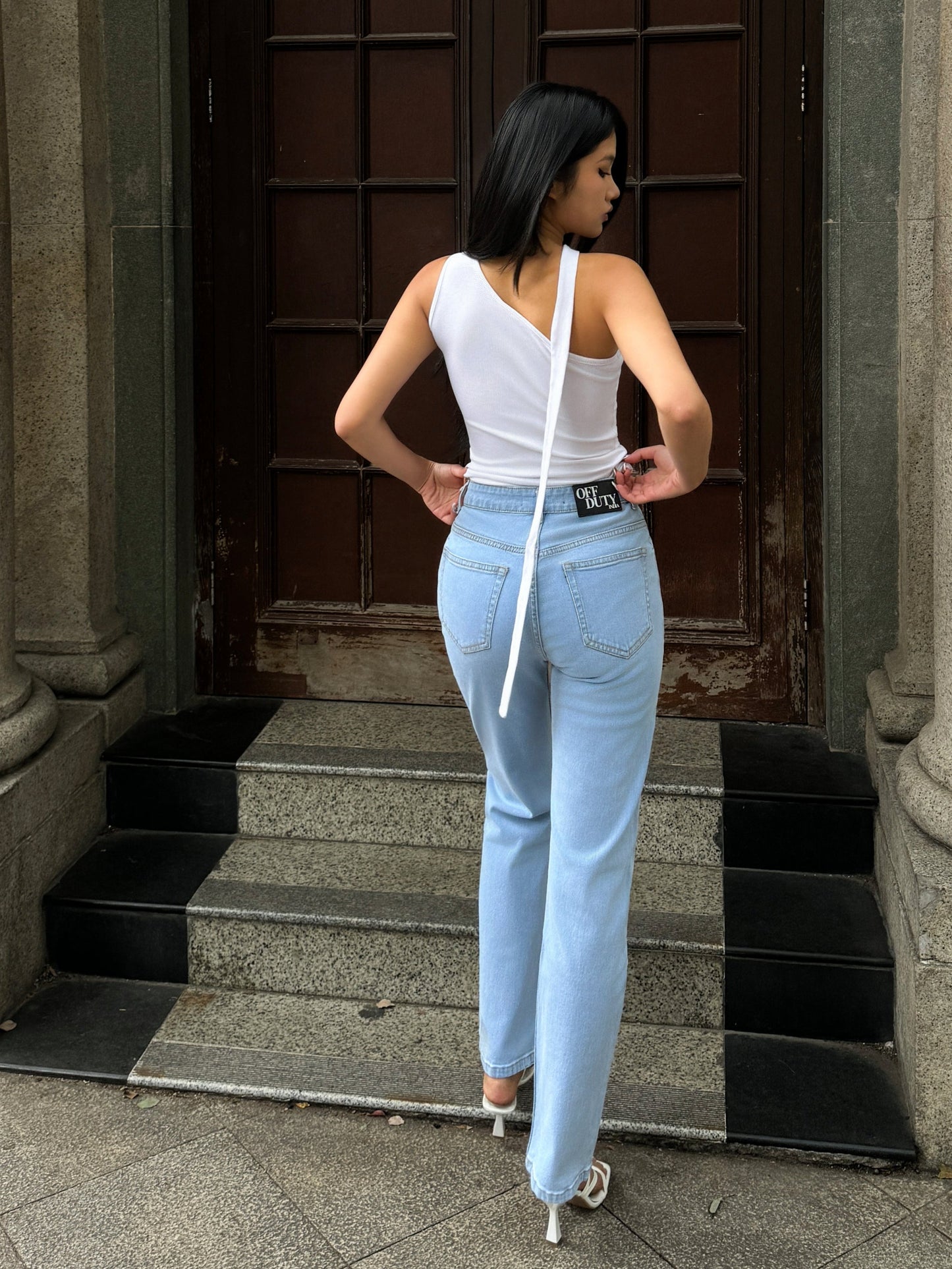 Wash Out Regular Blue Stretch Tailored Straight Leg Jeans