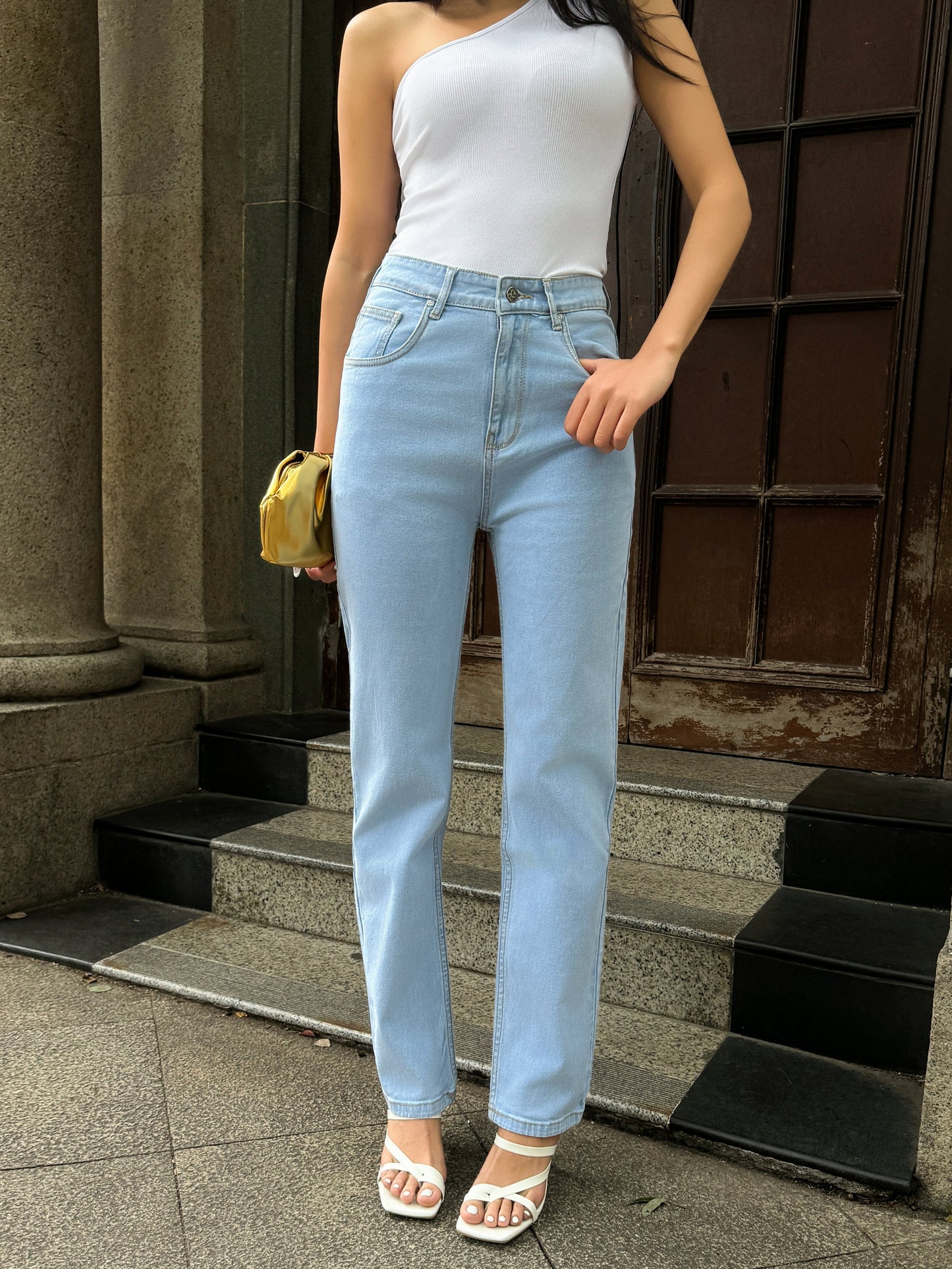 Wash Out Regular Blue Stretch Tailored Straight Leg Jeans