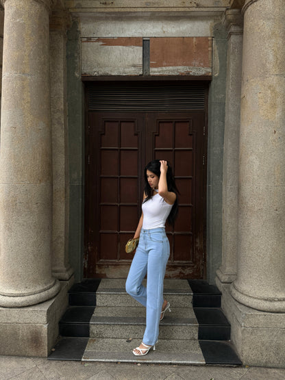 Wash Out Regular Blue Stretch Tailored Straight Leg Jeans