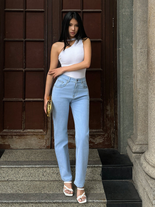 Wash Out Regular Blue Stretch Tailored Straight Leg Jeans