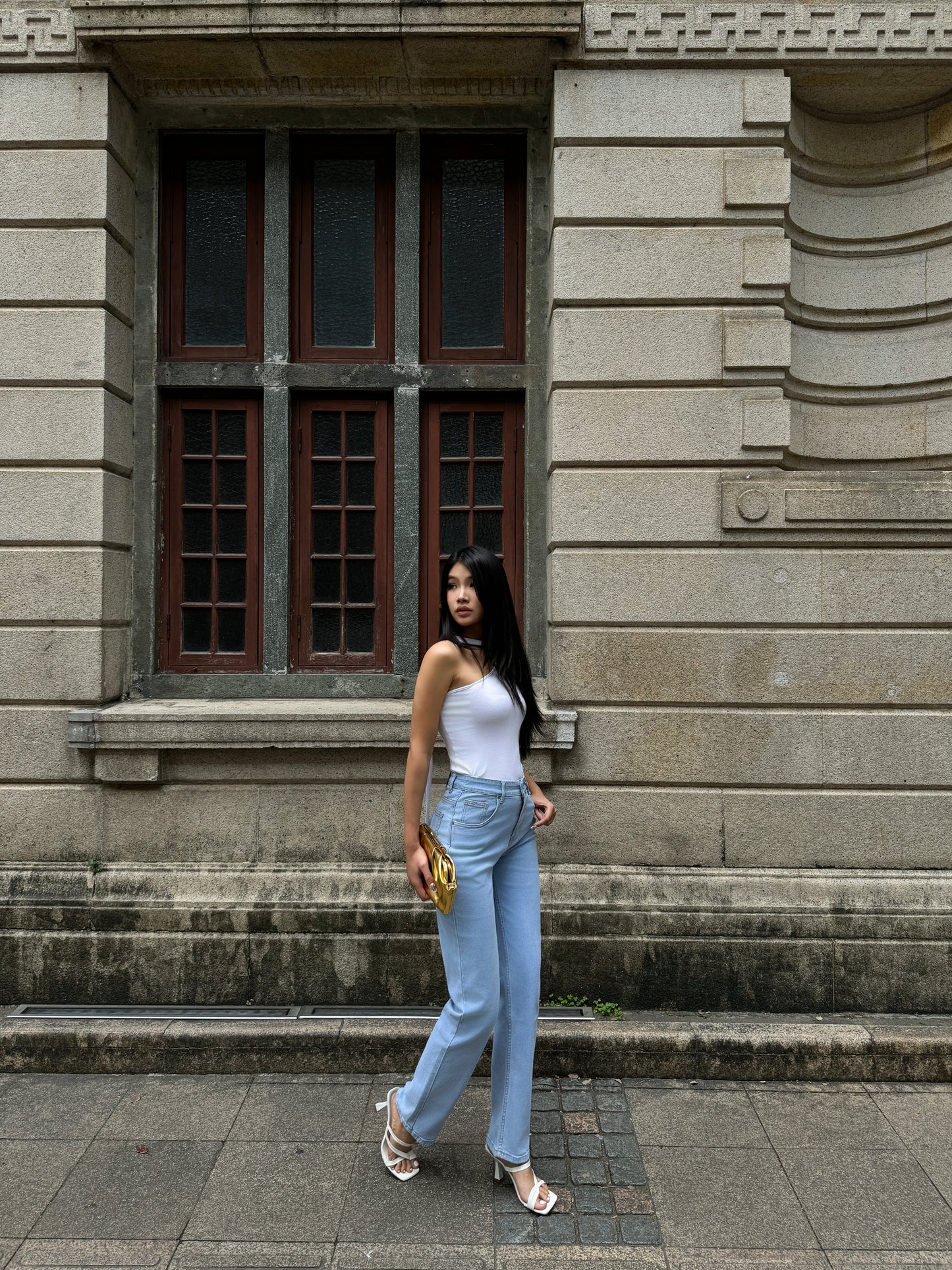 Wash Out Regular Blue Stretch Tailored Straight Leg Jeans