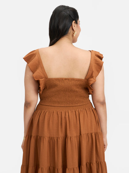 Bubble Crepe Ruffle Strap Top