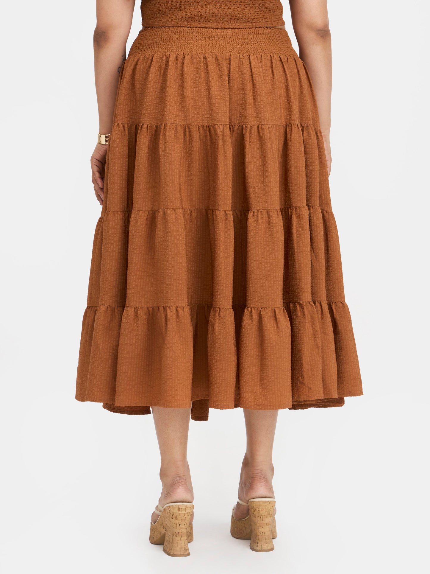 Bubble Crepe Tiered Boho Maxi Skirt